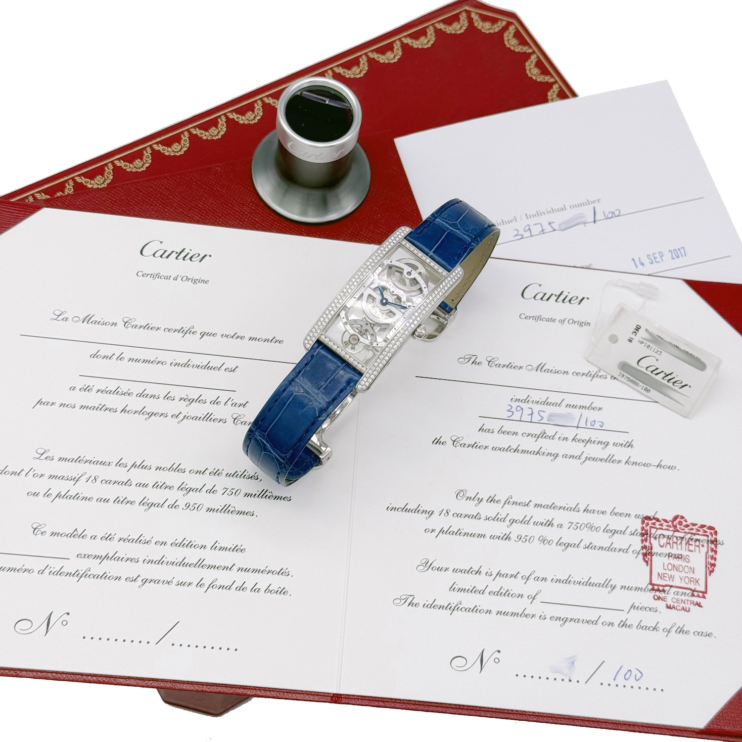 Cartier Tank Cintree HPI01123 Platinum Diamond Skeleton Watch