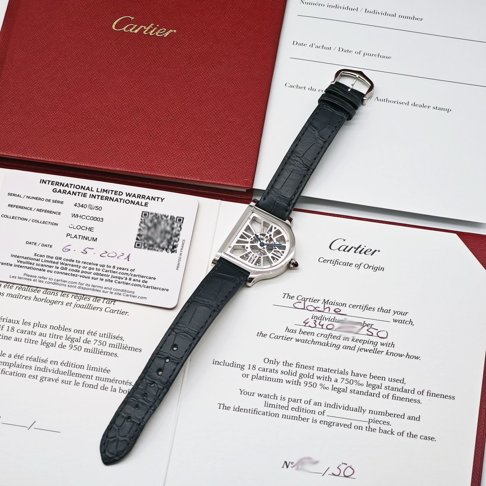Cartier Cloche de Cartier Skeleton 4340 WHCC0003 Platinum Watch